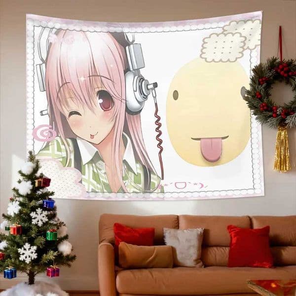 VIKAMA Super Sonico Funny Meme Tapestry Japanese Anime Wall Hanging Bedroom Bedhead Dorm Party House Backdrop Decoration S260228