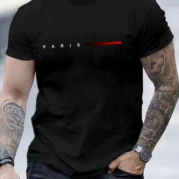 Mens 100 Cotton Summer Loose PARIS Creative Letter Print Casual Slim Fit Round Neck Short Sleeved Tshirt Top 260302BJ