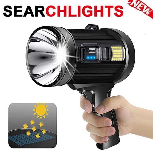 Rechargeable Solar USB LED Spotlight Super Bright Handheld Flashlight Waterproof Searchlight Torch for Camping Hunting Boating X260302