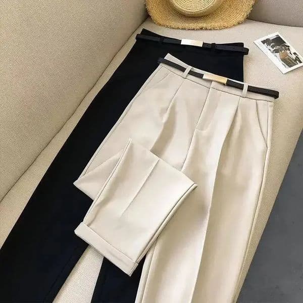 Elegant Summer Casual Pants Women Fashion Solid Color Sashes Slim Straight Trousers Chic Business Mujer Retro Belt Korean Style 260302BJ