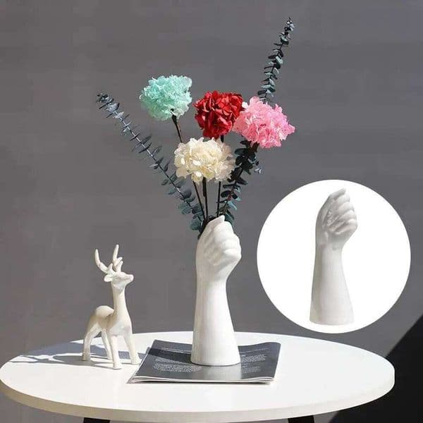 Hand Shape Ceramic Vase Artificial Flowers Pot 9.3inch Decor 26L0302