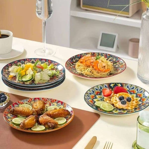 Bohemian ceramic shallow Nordic retro western light luxury household round salad steak plate, artist 26H0302