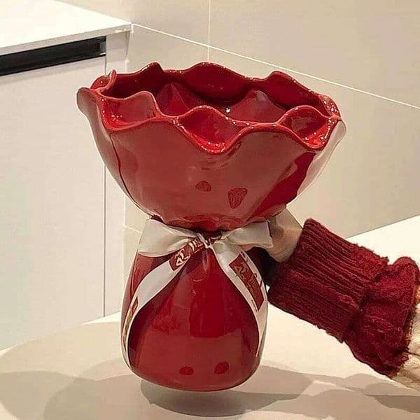 Ceramic Rose Flower Shaped Vase Desk Decorati Flowers Bouquet for Home Girding Decorative Floral Vases Room Aesthetic Decor 26L0302