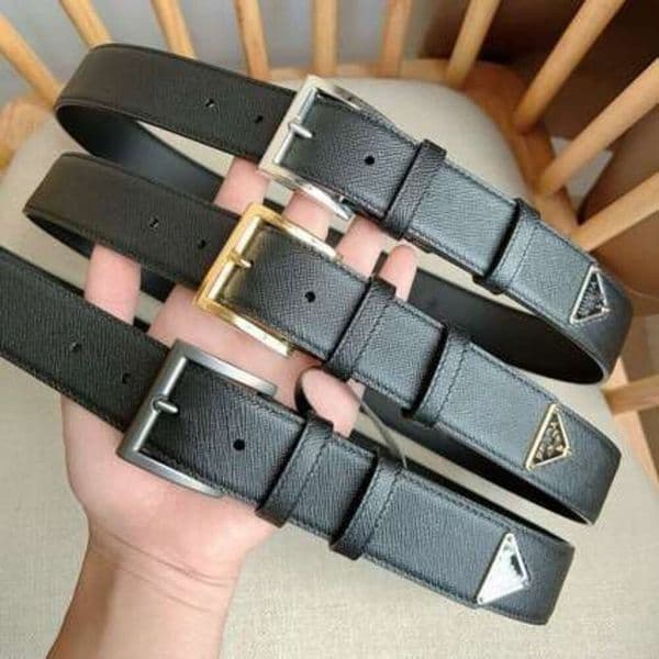 P RAD A Men's designer belts PR AD A Designer beltP R A D A Belts Fashionable genuine leather men's cross-pattern pin buckle 3.5cm wide casual belt, calfskin