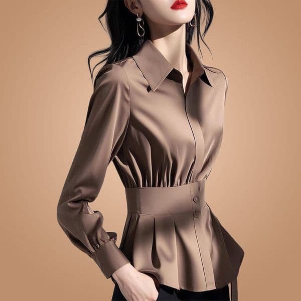 Spring European Style High-end Chic Polo Shirt Niche Light Designer Hoodie Luxury Designer Shirt Age-reducing Beautiful Super Popular Coffee Color Shirt For Women