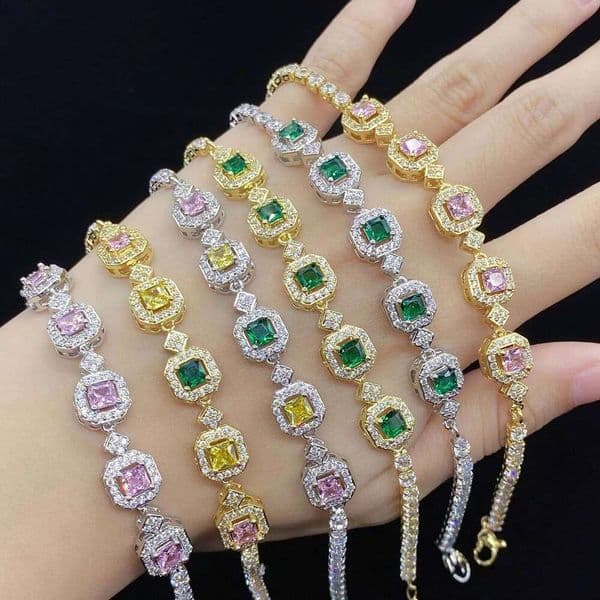 Moonso Luxury Pink Green Gold Color Princess Bracelet Bangle for Women Anniversary Gift Jewelry Wholesale S8239 C260303