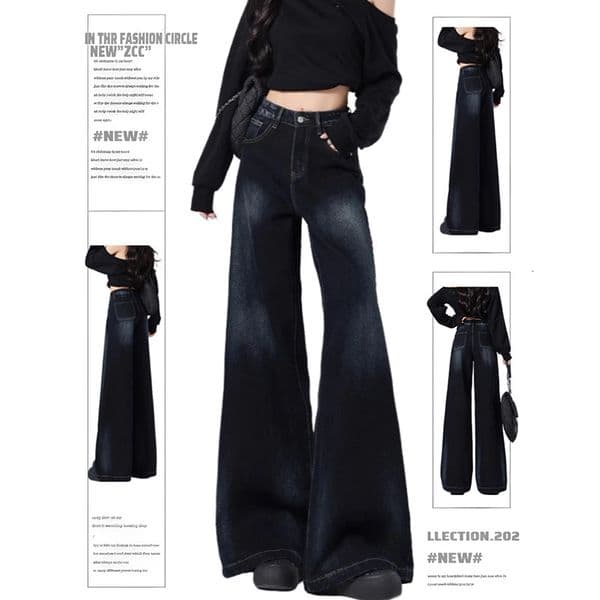 Americn Retro High-end Wide-leg Designer Pnts Jens For Women New Spring High-wisted Loose Design Floor-length Trendy Pnts