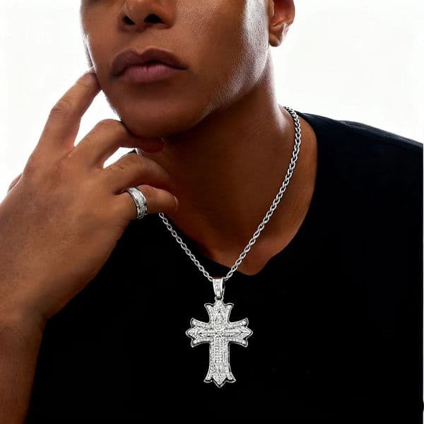 Cross Necklace Hip Hop Men Full Diamond New Creative Versatile Alloy with Braided Chain Pendant Wholesale