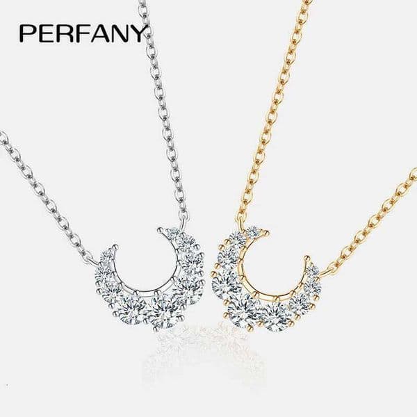PERFANY 0.66CT Full Moissanite Necklace for Women S925 Pure Silver Moon Design Laboratory Diamond Pendant Fashion Luxury Jewelry Y260302