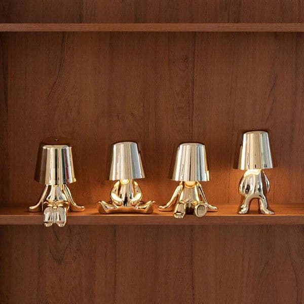 Nordic style little golden man USB charging lamp, touch switch desktop decor night light, luxurious resin desk lamp YX856GL Z260227