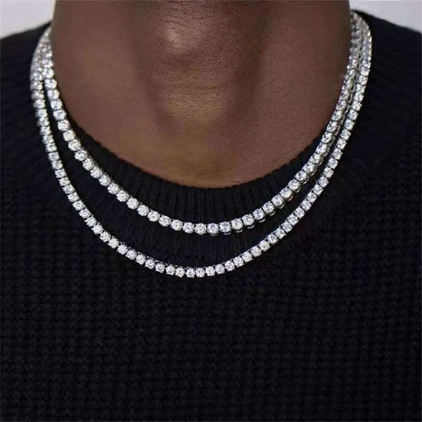 4mm Hip Hop Zircon Crystal Men Rock Silver Color Tennis Chain Necklace For Women Fashion Party Jewelry Gift Y260302