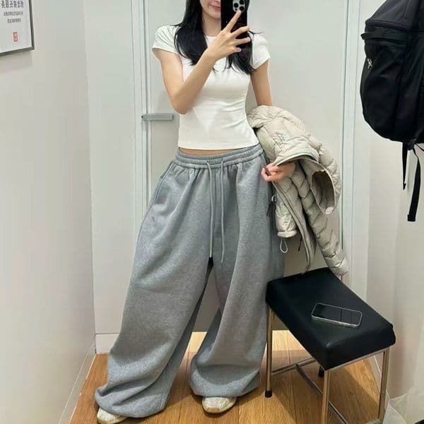 Americn-style Women's Csul Sports Pnts For Utumn Loose Nd Lightweight Swetpnts Wide-leg Designer Pnts Pnts With Drpey Feel Trendy Long Pnts