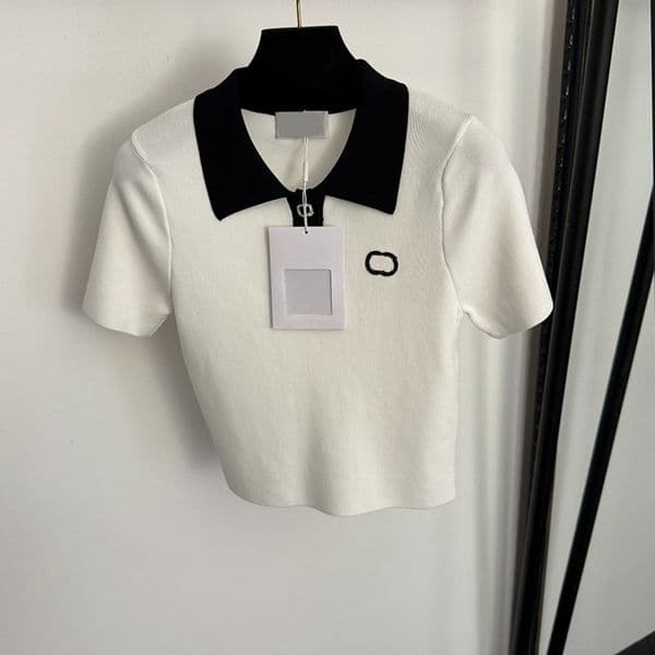 Luxury Women Knitted Polo Shirt Designer Rhinestone Short Sleeve Knitwear Crop Tops Casual Brand Daily Versatile Tanks Tees