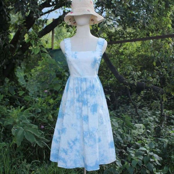Yunnan Dali tie-dye suspender dress, versatile fashionable, new Chinese style, simple and youthful, short design