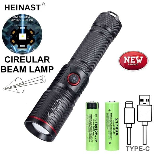 High Strong Power Led Portable Zoom Flashlight Built-in Battery USB Rechargeable Outdoor Camping Torch 26H0303