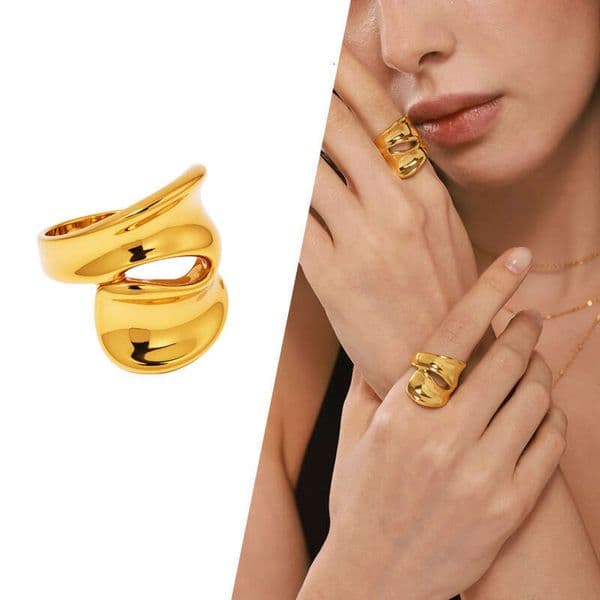 Women's Vintage Ring: Exaggerated Hollow Geometric For Women Stainless Steel 18K Real Gold Ring Hip Hop Ins Trendy Fashion Jewelry