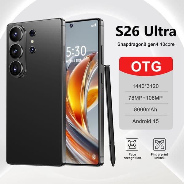 Original S26 Smartphone S25 Ultra 5G HD Touch Screen 6.9 Inches SIM Card Slot Facial Recognition Front and Rear Cameras Android 2026 New Model Voice Call Phone