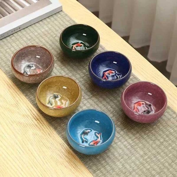 3D Ceramic Golden Fish Tea Cup Porcelain Cups gs for Tea Bowl Hand Pottery Cups Teacups Japanese g Chinese Bowls Set H260303