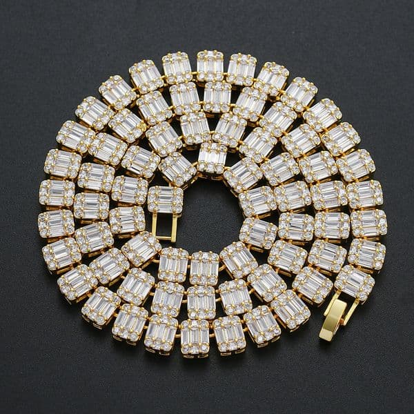 style necklace, 9mm ice candy street fashion square zircon tennis chain, light luxury high-end men's necklace wholesale