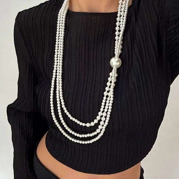 PuRui Baroque Multilayer Imitation Pearl Long Choker Necklace Creative Elegant Sweater Chain Neck Accessories Jewelry Y260302
