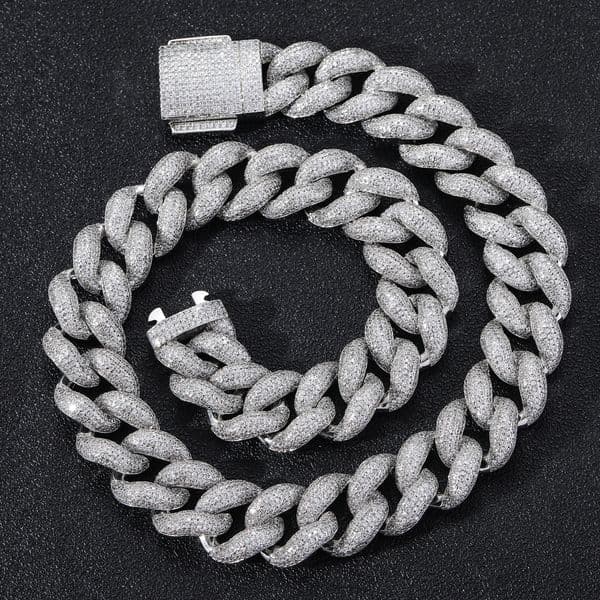 Hip Hop 18mm Cuban Chain Six Rows of Full Zirconia, Copper Plated with Real Gold, Spring Clasp Bubble Necklace