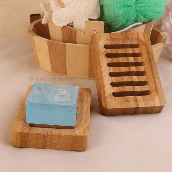 100Pcs Wooden Natural Bamboo Dishes Tray Holder Storage Rack Plate Box Container Bathroom Soap Dish 12.5*9Cm B2