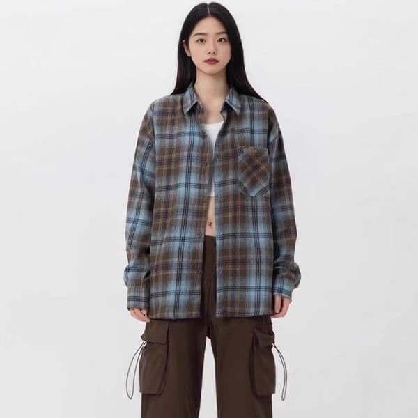 American Retro Plaid Shirt For Designer Shirt Women Designer Polo Shirt Hoodie Autumn Loose Fit High-end Feel Cool Long-sleeve Shirt Lazy Chic American Jacket