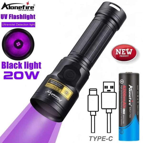 20W LED Rechargeable Flashlight UV Nail polish Curing Cat Dog Urine Stains Tinea Ore Money Scorpion Leakage Marker Detection 26H0303