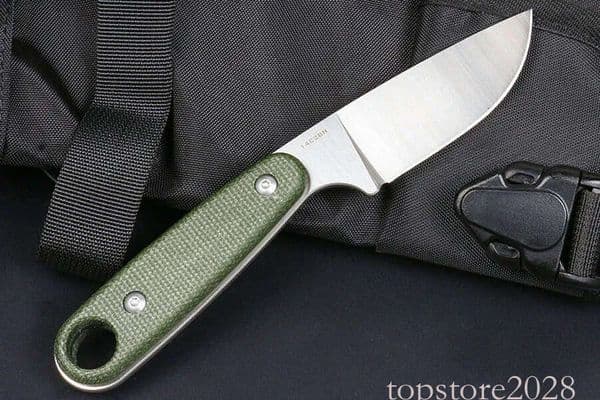 Promotion M6698 Survival Straight Hunting Knife 14C28N Satin Drop Point CNC Full Tang Flax Handle Outdoor Fixed Blade Tactical Knives with Kydex