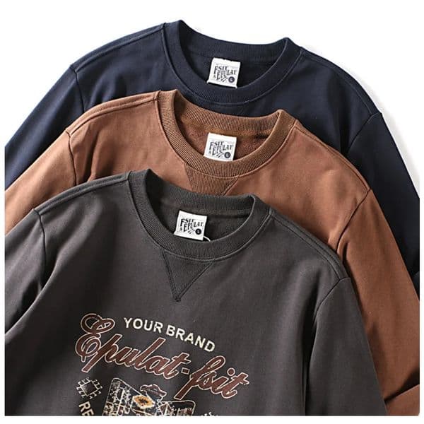 American retro printed cotton terry ring breathable mens round neck pullover sweatshirt 260303
