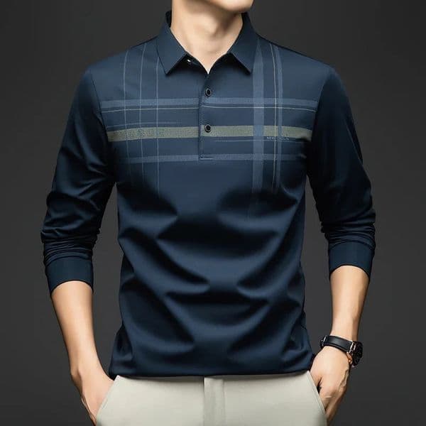 BROWON Polo T Shirt for Man Formal Business Slim Long Sleeve Tshirt Men Casual Loose Stripe Designer Clothes 260303