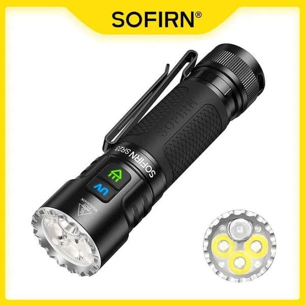 SOFIRN SR23 Dual Flashlight 3300lm White Floodlight&365nm UV Light 21700 USB C Rechargeable EDC lamp with Magnetic Tailcap 26H0303