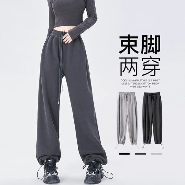 High-wisted Drpey Drwstring Wide-leg Pnts For Women Designer Pnts Suitble For Spring Utumn Nd Winter Loose-fitting Americn-style Fleece-lined