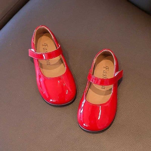 Plain Patent Leather Ballet Flats for Baby Girls Concise Round-Toe Mary Jane Shoes Red/White Kids Soft Sole X260303