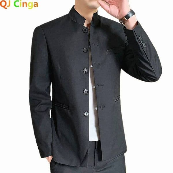 ddmysat 2026 New Men's Black Blazers Coat, Masculino Single Breasted Stand Up Collar Men Long-Sleeved Terno Jacket, Blue Red Overcoat Jackets