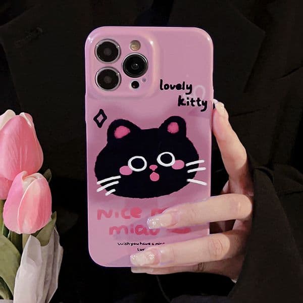 Pink cute cat phone case For apple iPhone 16 15 14 11 12 13 Pro MAX 7 8 Plus X XR XS MAX SE creative 16pro 16promax 15pro 15promax phone case cover 14pro 14promax shell fundas