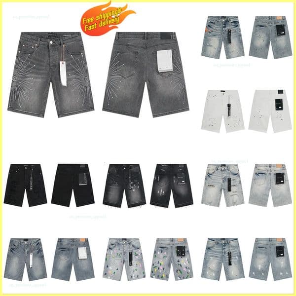 New High quality designer purples jeans Denim Trousers Mens Jeans Short hip hop hole Casual shorts Knee lenght jean clothing Purples Short c0 c6