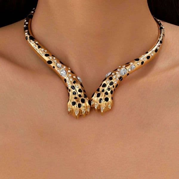 Vintage Statement Collar Necklace for Women - Golden Leopard Print with Rhinestones Gift For Girls M699 Y260302