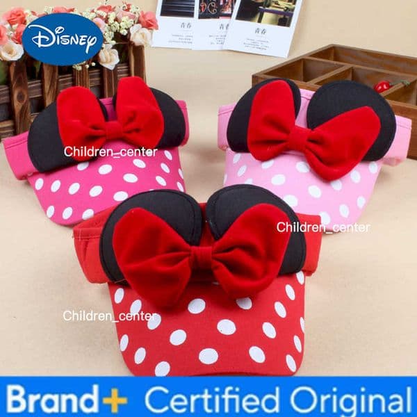 Disney Children Hat Cute Bow Sunscreen Empty Top Hats for Girls Summer Outdoor Sun Protection Visor Hat Girls Gifts H260303