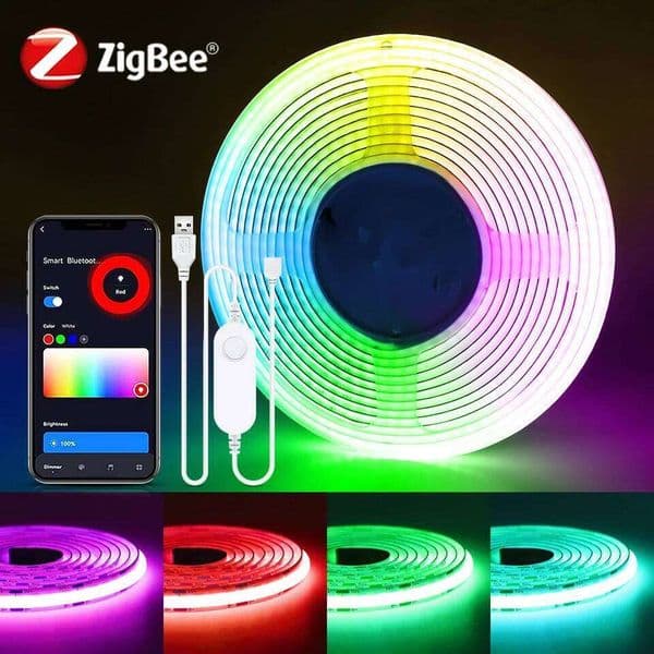 Zigbee 3.0 Tuya Smart 5V USB RGB COB LED Strip Light 576LEDs/M Dimmable Voice Control Work with Alexa Echo Google Home Assistant W260302