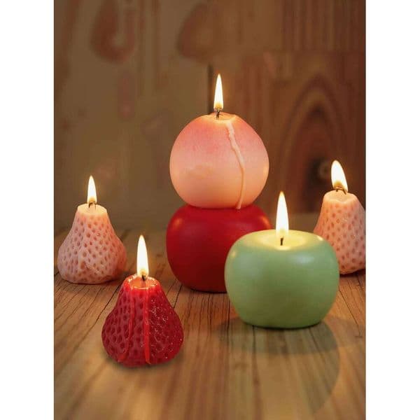Cute Fruit Shaped Scented Candles: Peach, Apple and Strawberry Fragrance, Natural Soy Wax for Home Decoration, Gift, Relaxation W260303