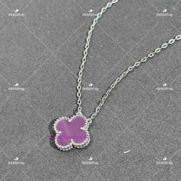 vanly cleeef necklace designer jewelry 925 Sterling Silver Violet Purple Four-Leaf Clover Necklace for Women Mother-of-Pearl Pendant Clavicle Chain
