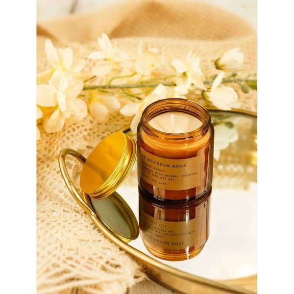 Brown glass soy wax 200g smokeless scented can candle, rose fragrance for home, holiday romance W260304