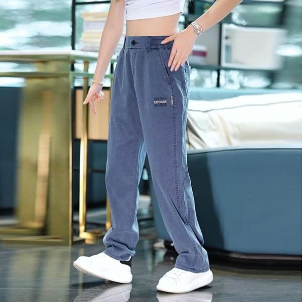 Versatile INS Jeans For Men Loose Straight-leg Long Pants Summer Ice Silk Thin Designer Pants Business Plus-size Pants