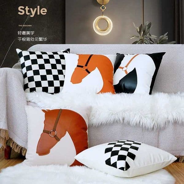 Luxury Plaid PU Pillowcase, Soft Decorative Cushion Cover for Sofa BedT260304