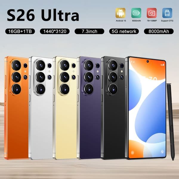 Original S26 Ultra Phone 7.3 Inch 16GB+1TB 5G Dual SIM Dual Standby Android Phone Smart Phone HD Camera Face Face Unlock Mobile Phone GPS Cell Phones Local