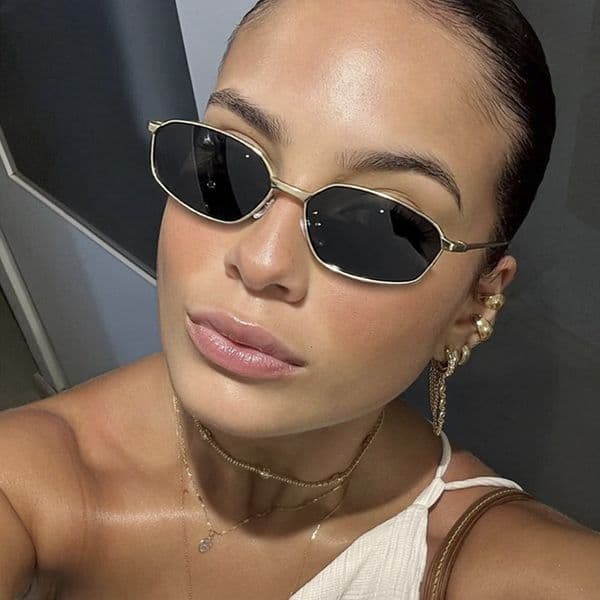 Small-frame polygonal irregular retro sunglasses, European American street style, Instagram-style, unique and high-end sunglasses