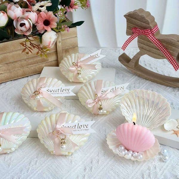 10 Sets Freesia Scented Shell Pearl Set Wedding Favors Candles for Guests BabyShower Gifts Home Decor W260304