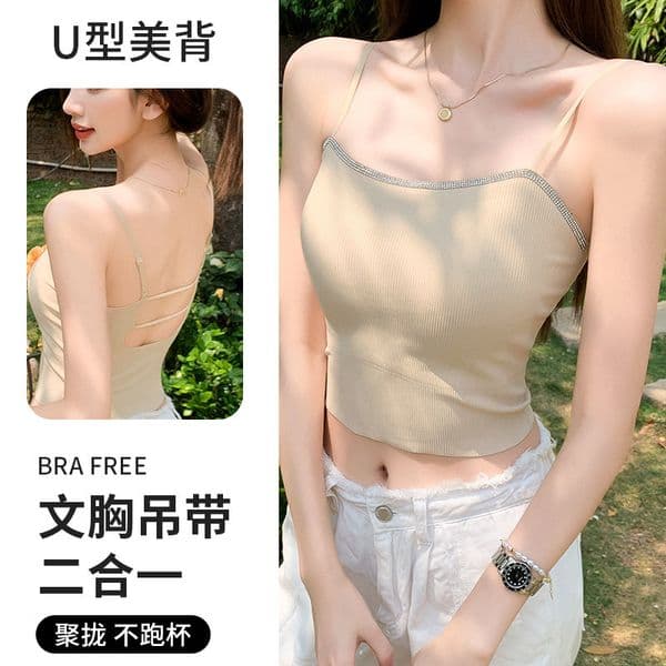 H273 Premium Designer Shirt Rhinestone-embellished Camisole With Polo Shirt Chest Pads For Designer Hoodie Women Slim-fit Short Hollow-out Beautiful Back