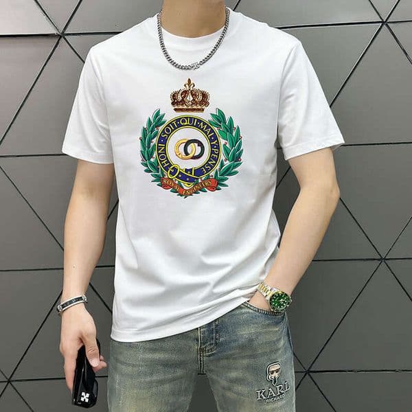 Men's Short-Sleeved White European Style Clothing, 2026 New Summer T-Shirt, Men's Trendy Slim-Fit Round-Neck Top